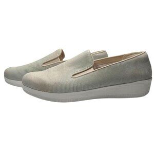 FITFLOP WOMEN'S HOUNDSTOOTH SUPERSKATE TEXTILE WEDGE LOAFERS IN GLITTER CREAM